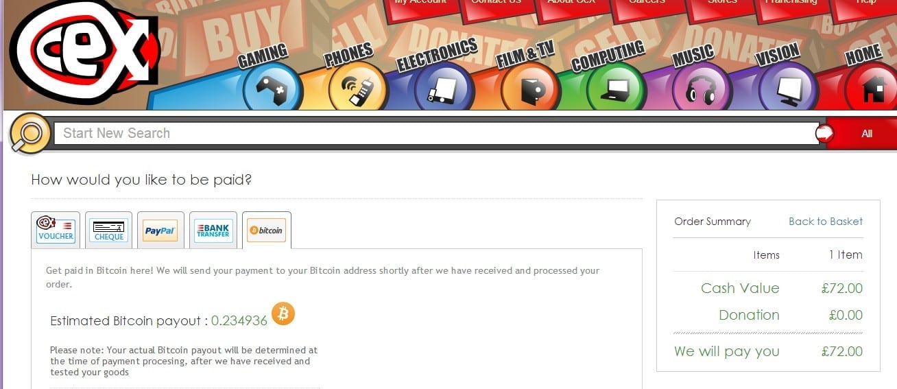 Second hand store CeX to payout in bitcoin