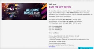 Bonus at Universal Slots Casino