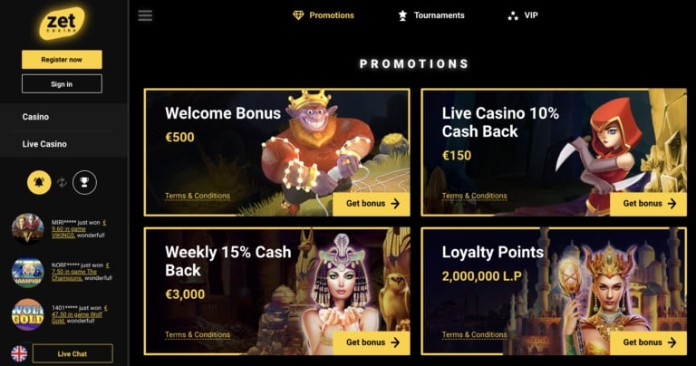 Zet Casino Welcome Bonuses